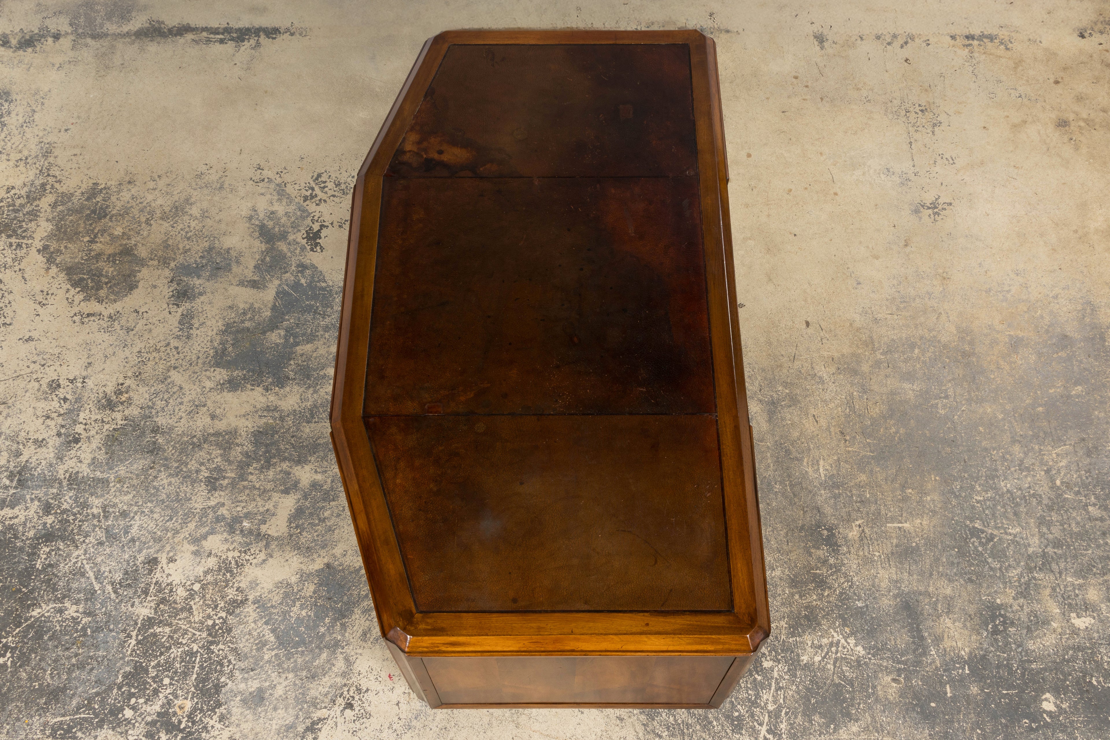 1930s French Art Deco Walnut Partner Desk with Leather Top