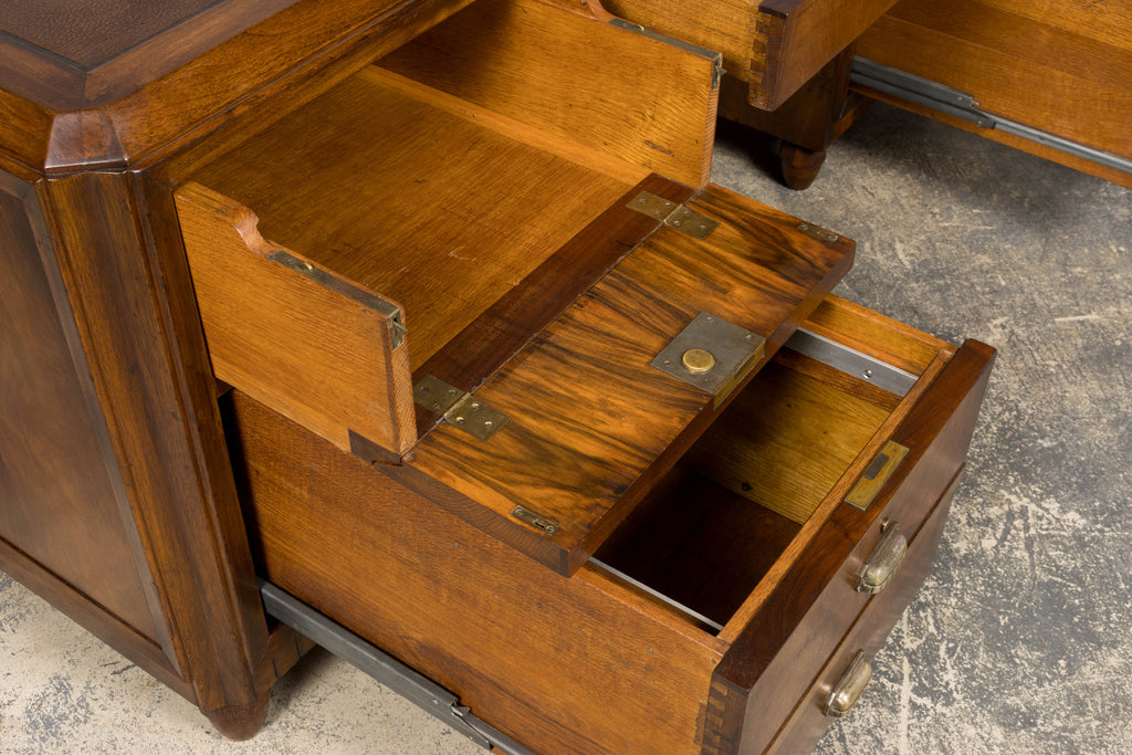1930s French Art Deco Walnut Partner Desk with Leather Top