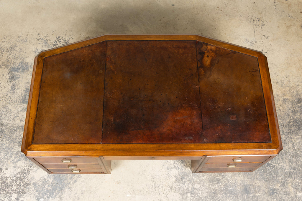 1930s French Art Deco Walnut Partner Desk with Leather Top