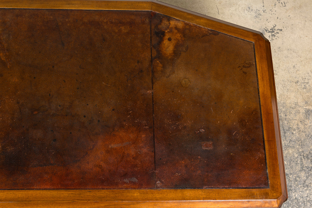 1930s French Art Deco Walnut Partner Desk with Leather Top