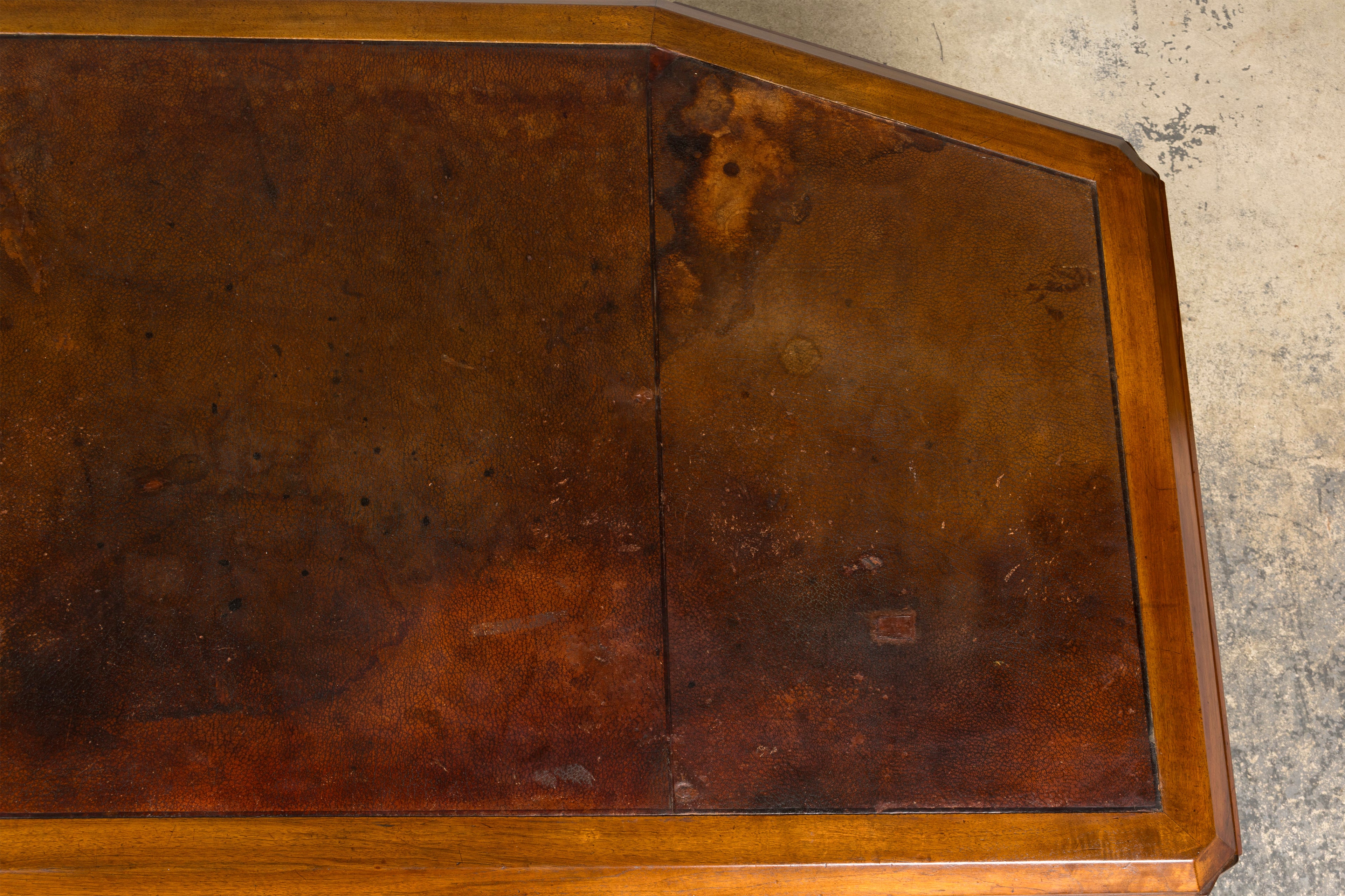 1930s French Art Deco Walnut Partner Desk with Leather Top