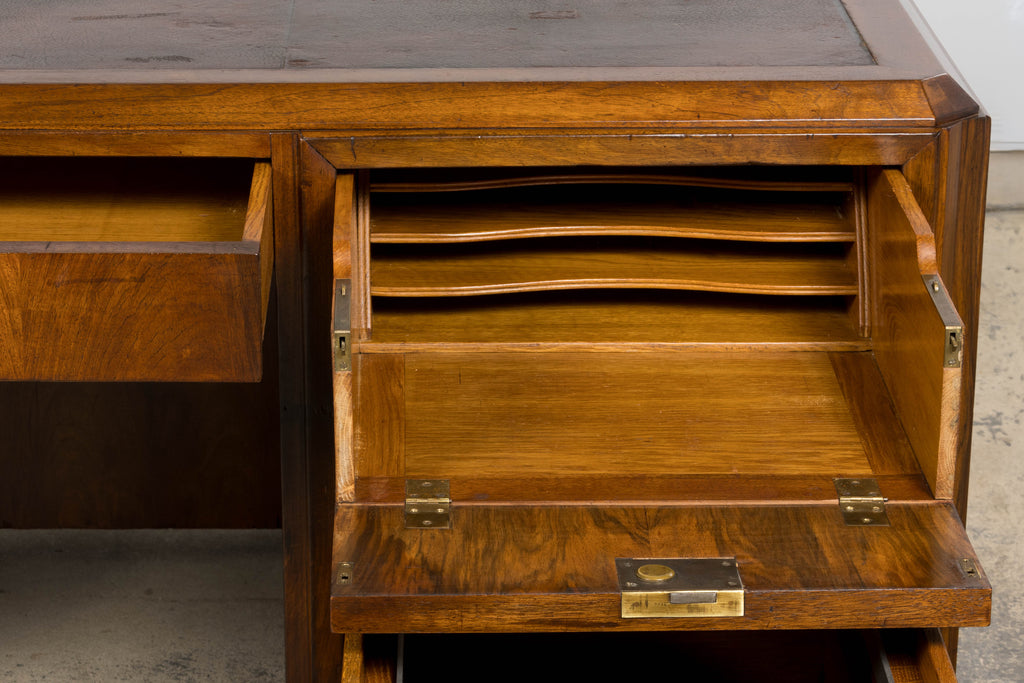 1930s French Art Deco Walnut Partner Desk with Leather Top