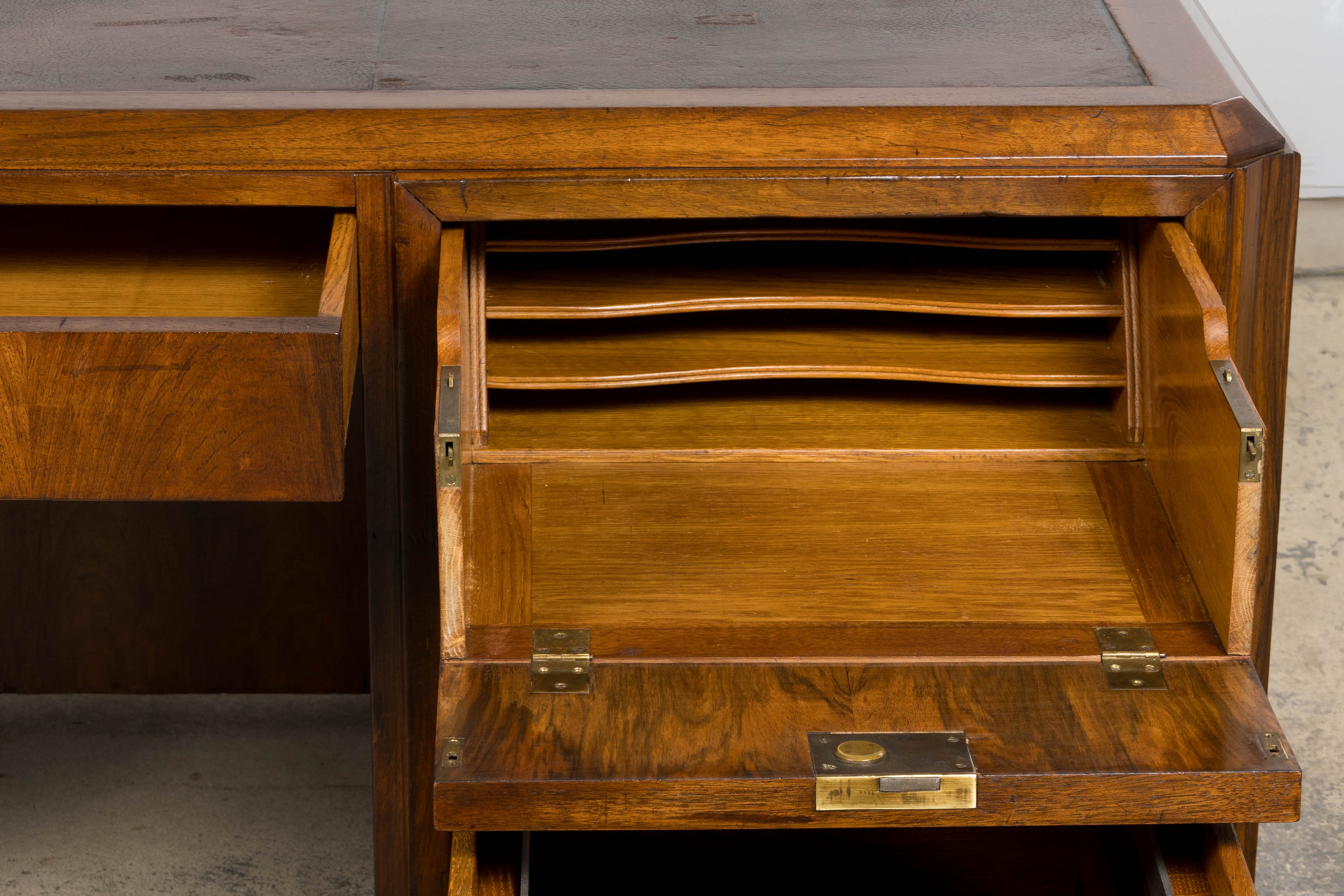1930s French Art Deco Walnut Partner Desk with Leather Top