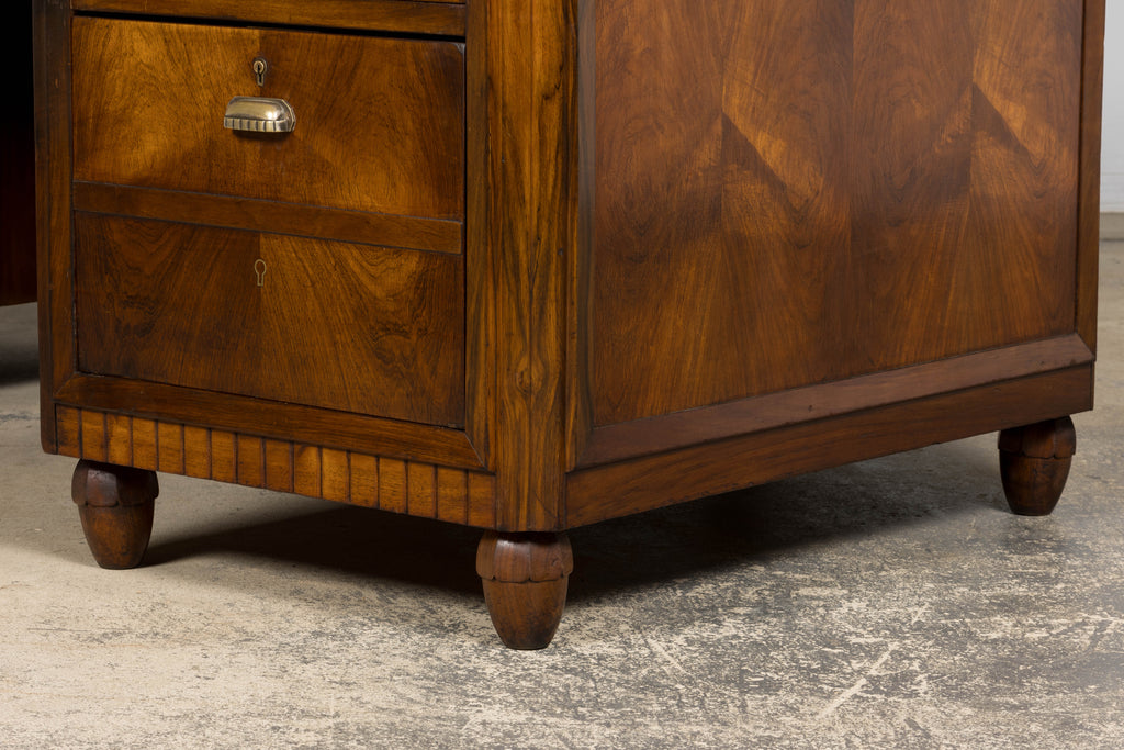 1930s French Art Deco Walnut Partner Desk with Leather Top
