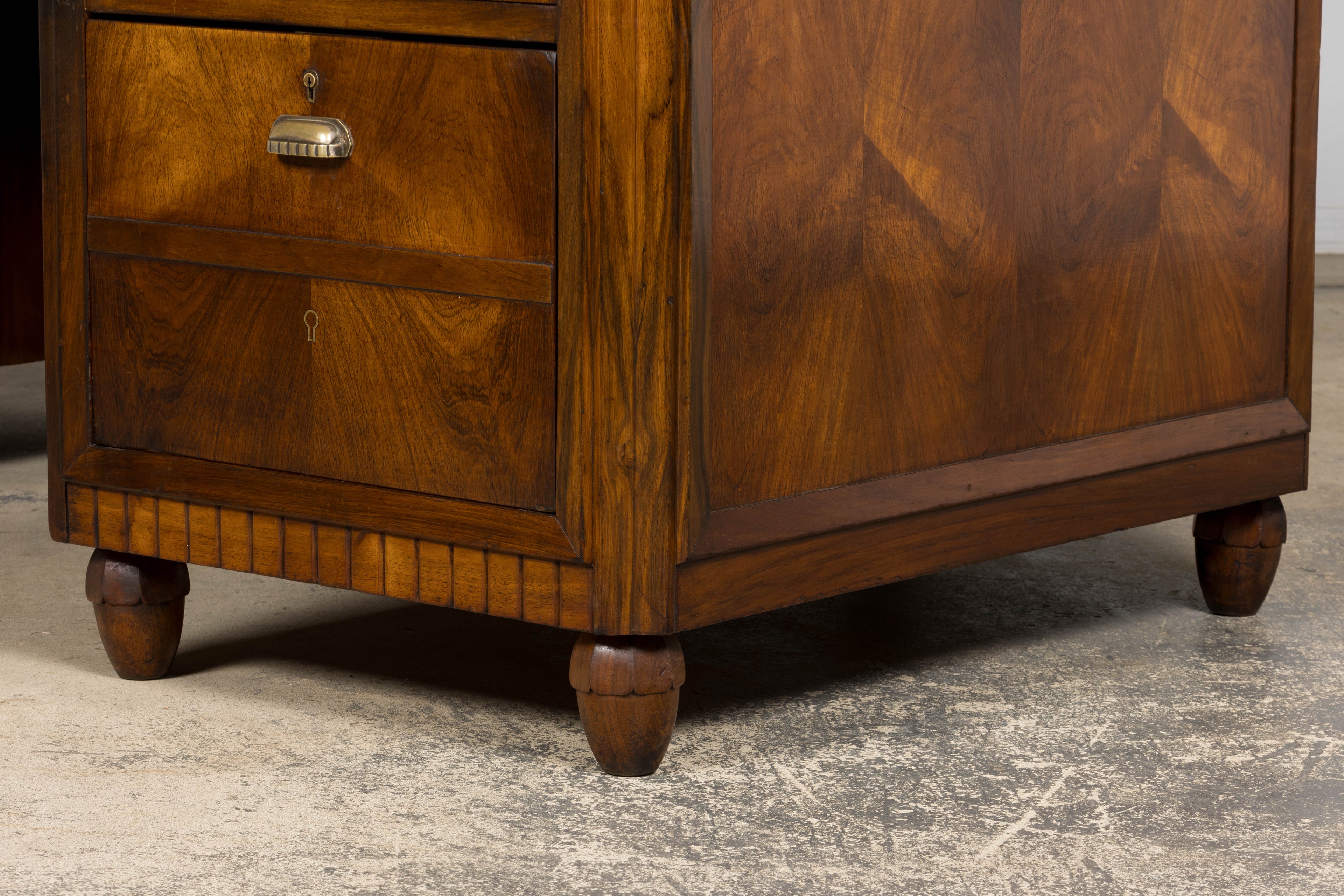 1930s French Art Deco Walnut Partner Desk with Leather Top