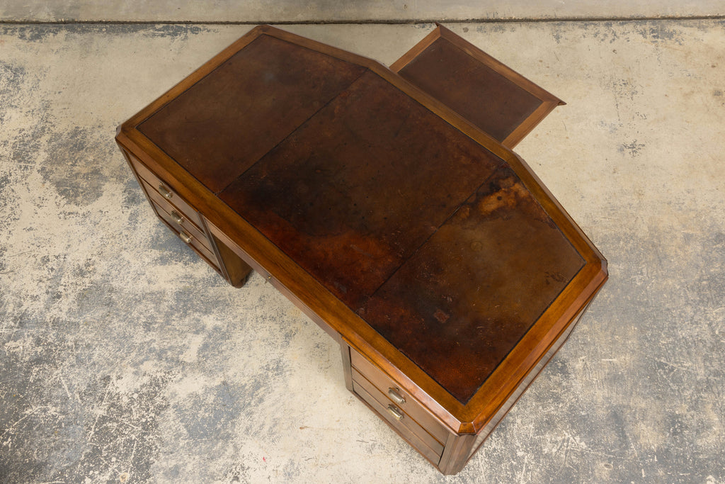 1930s French Art Deco Walnut Partner Desk with Leather Top