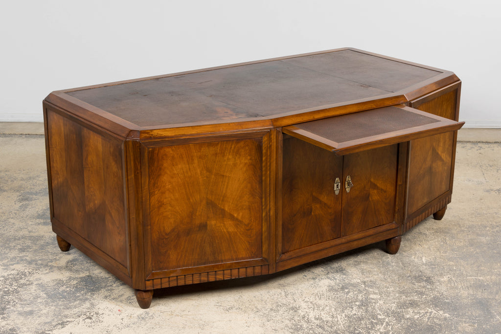1930s French Art Deco Walnut Partner Desk with Leather Top