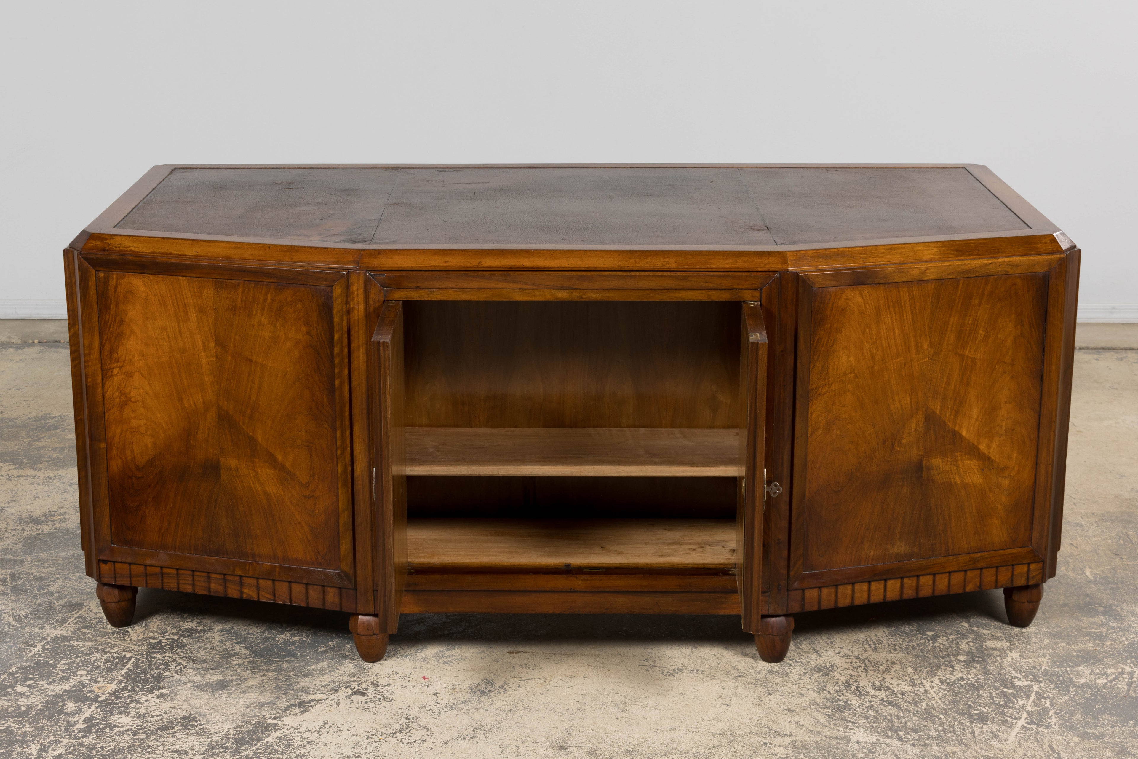 1930s French Art Deco Walnut Partner Desk with Leather Top