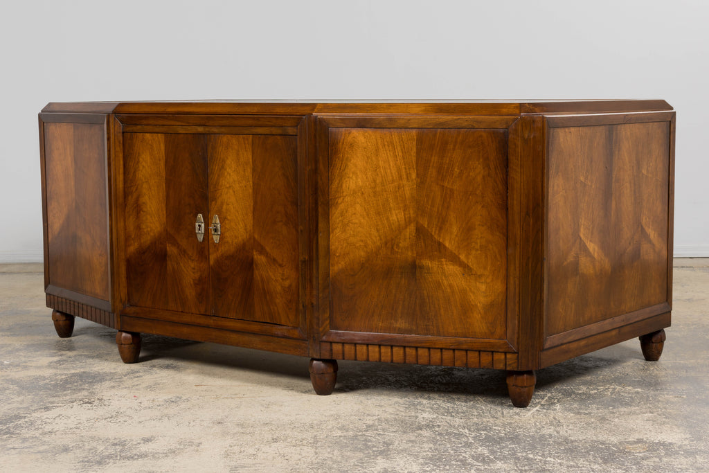 1930s French Art Deco Walnut Partner Desk with Leather Top