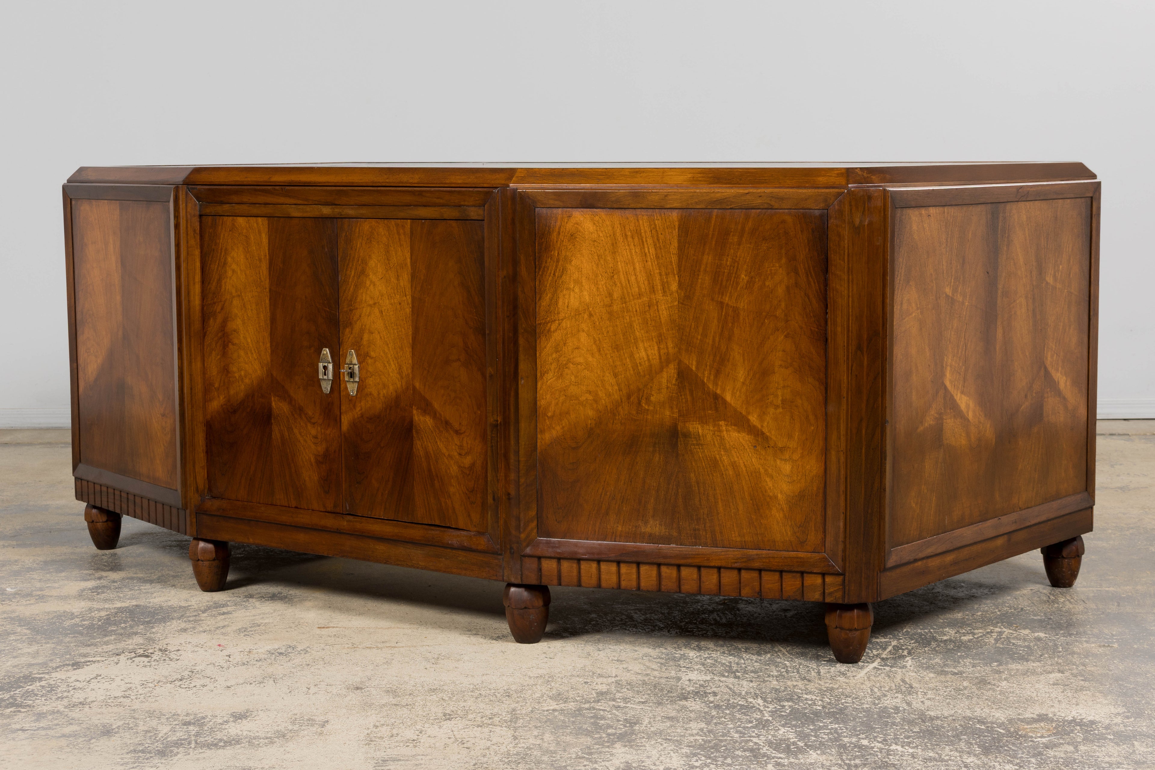 1930s French Art Deco Walnut Partner Desk with Leather Top