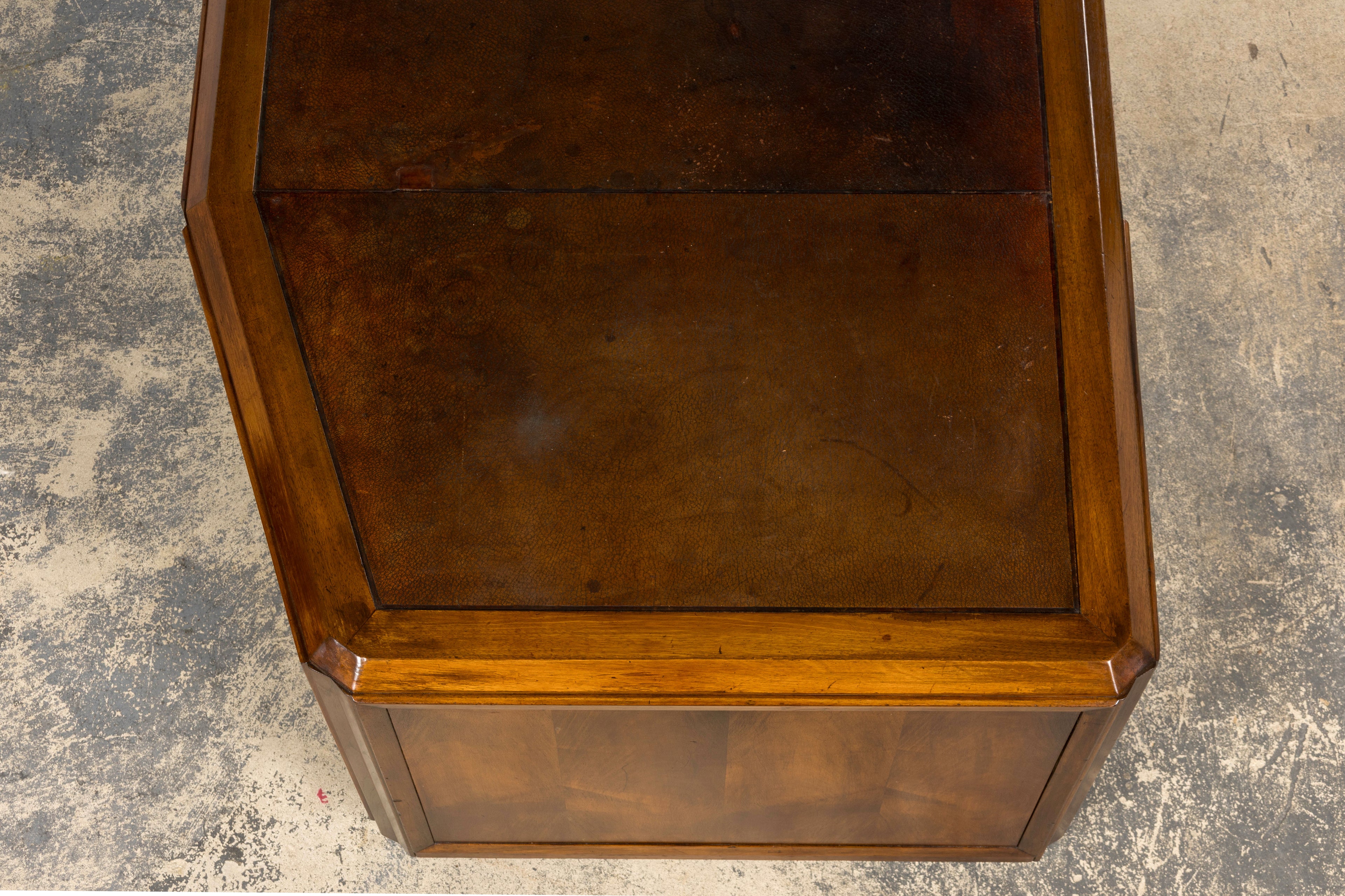 1930s French Art Deco Walnut Partner Desk with Leather Top