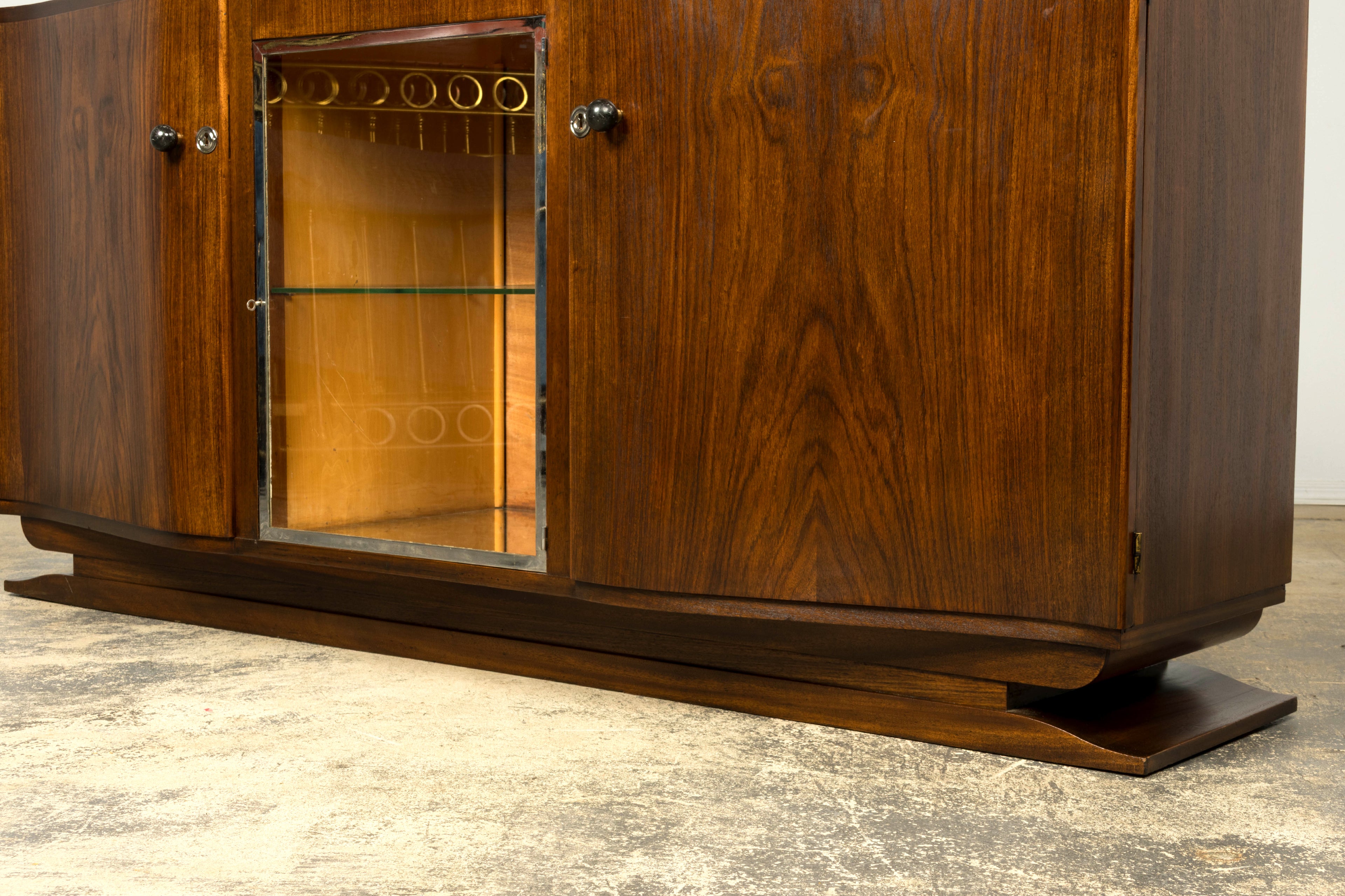1930s French Art Deco Walnut Sideboard with Black Marble Top