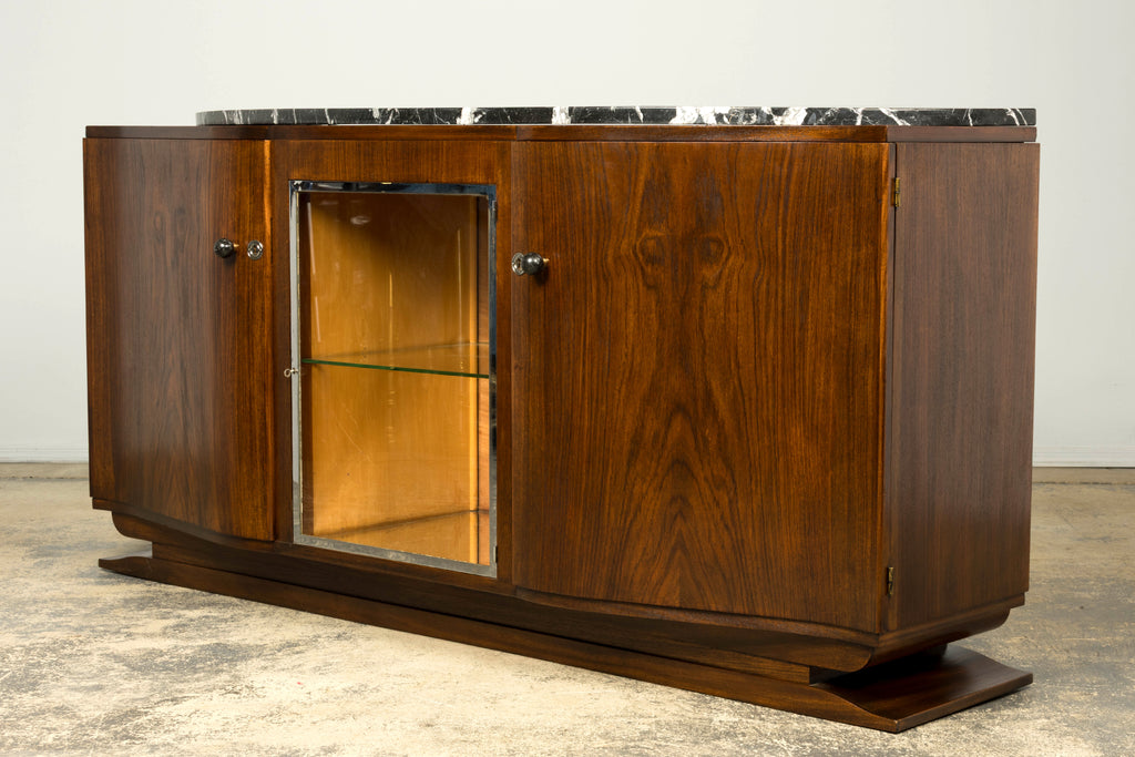 1930s French Art Deco Walnut Sideboard with Black Marble Top