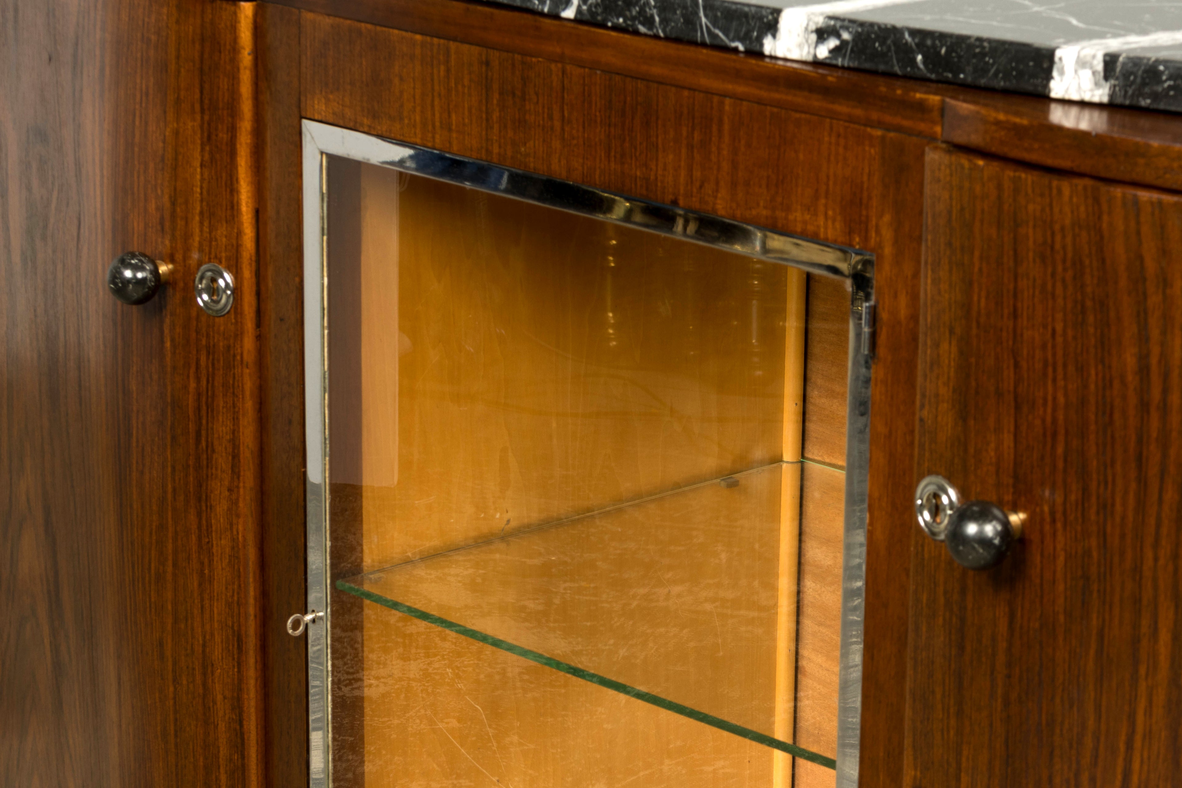 1930s French Art Deco Walnut Sideboard with Black Marble Top