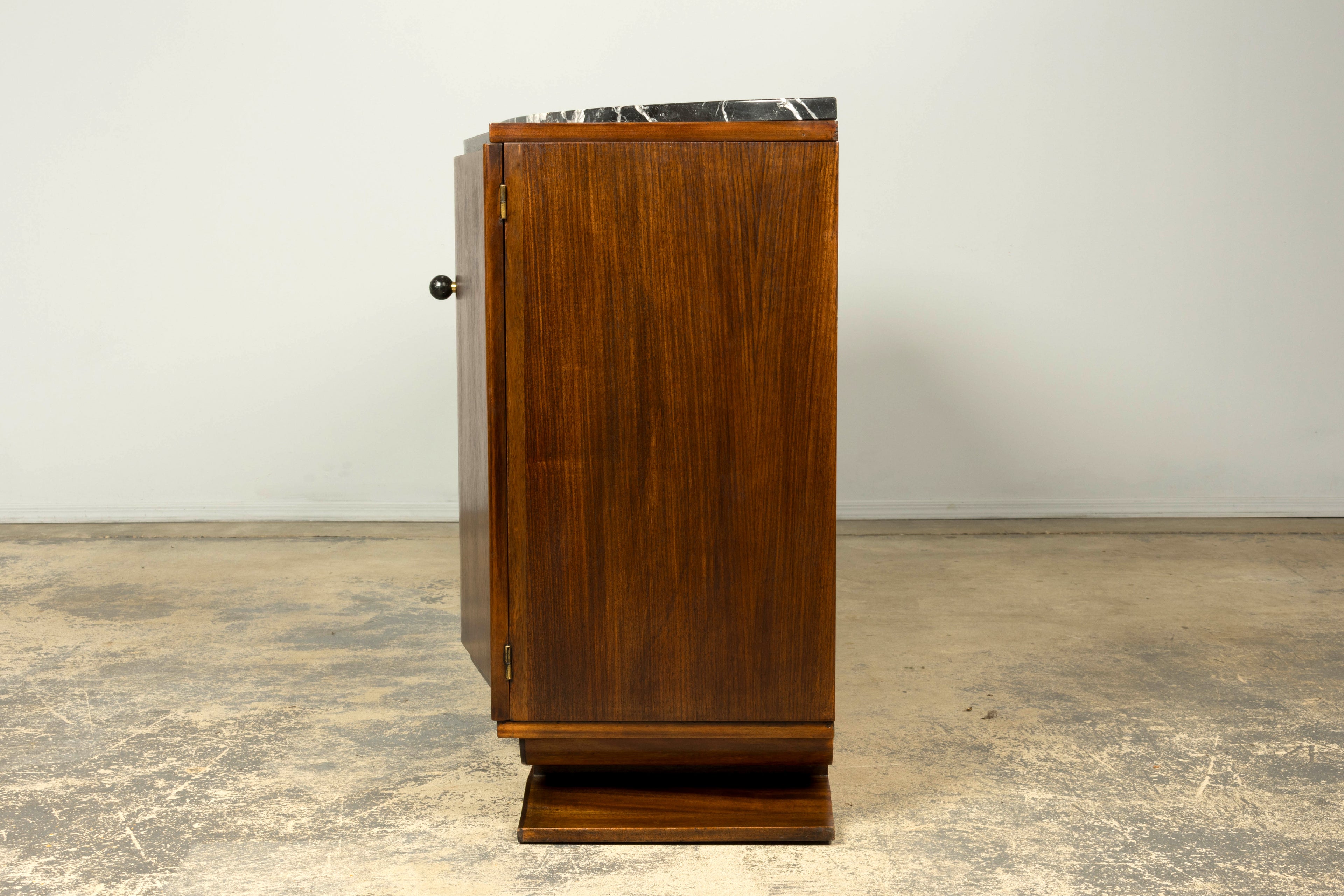 1930s French Art Deco Walnut Sideboard with Black Marble Top