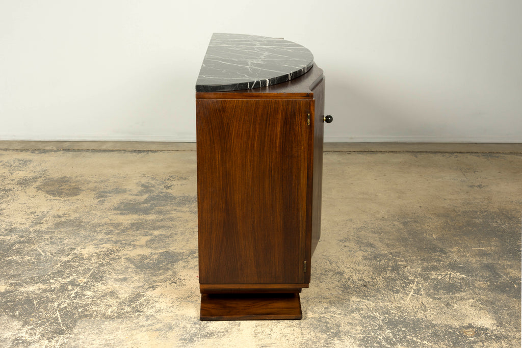 1930s French Art Deco Walnut Sideboard with Black Marble Top