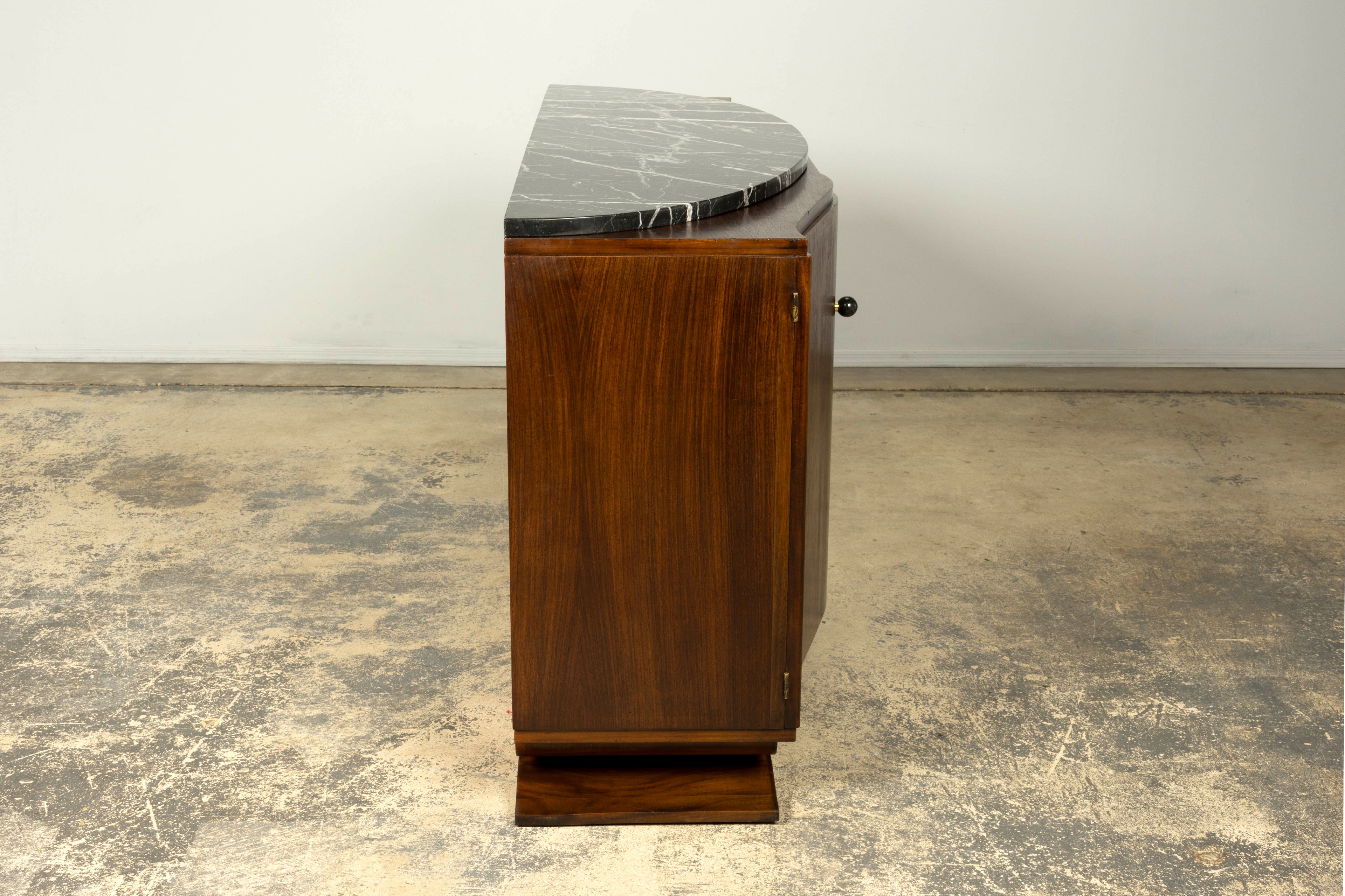 1930s French Art Deco Walnut Sideboard with Black Marble Top