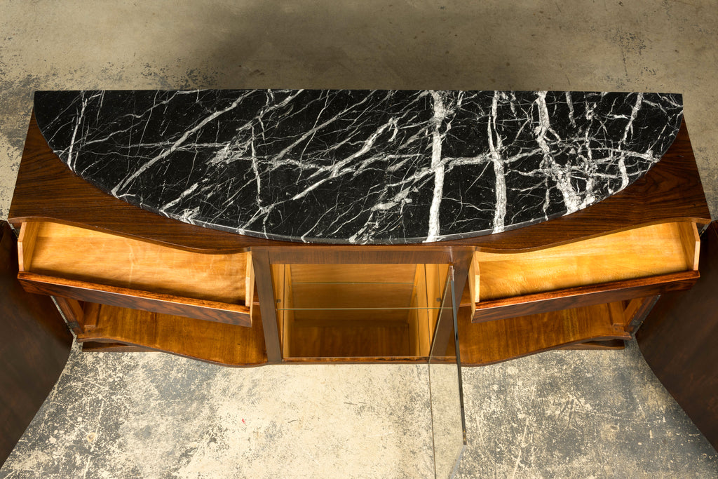 1930s French Art Deco Walnut Sideboard with Black Marble Top