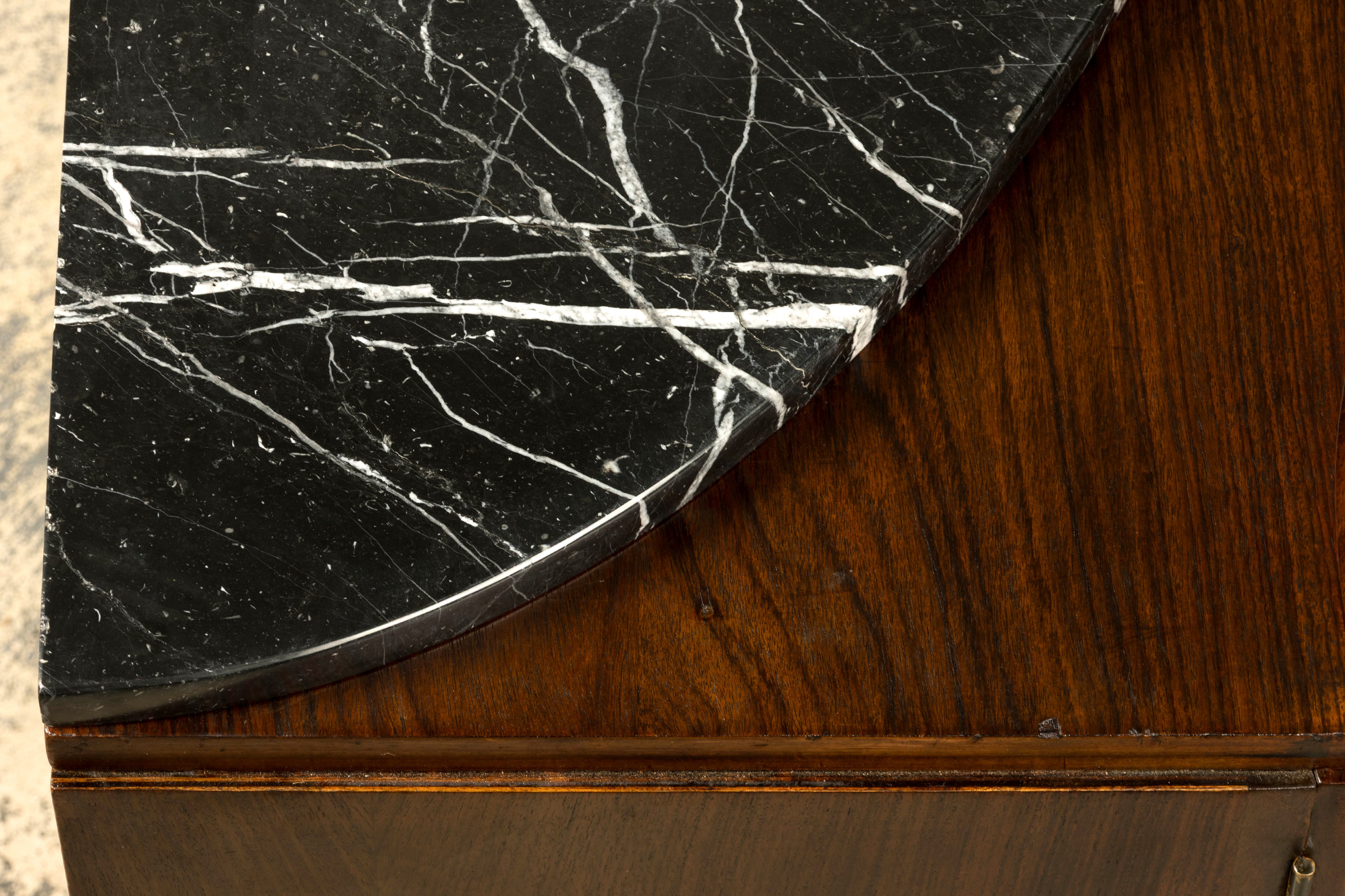 1930s French Art Deco Walnut Sideboard with Black Marble Top