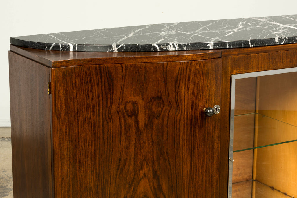 1930s French Art Deco Walnut Sideboard with Black Marble Top