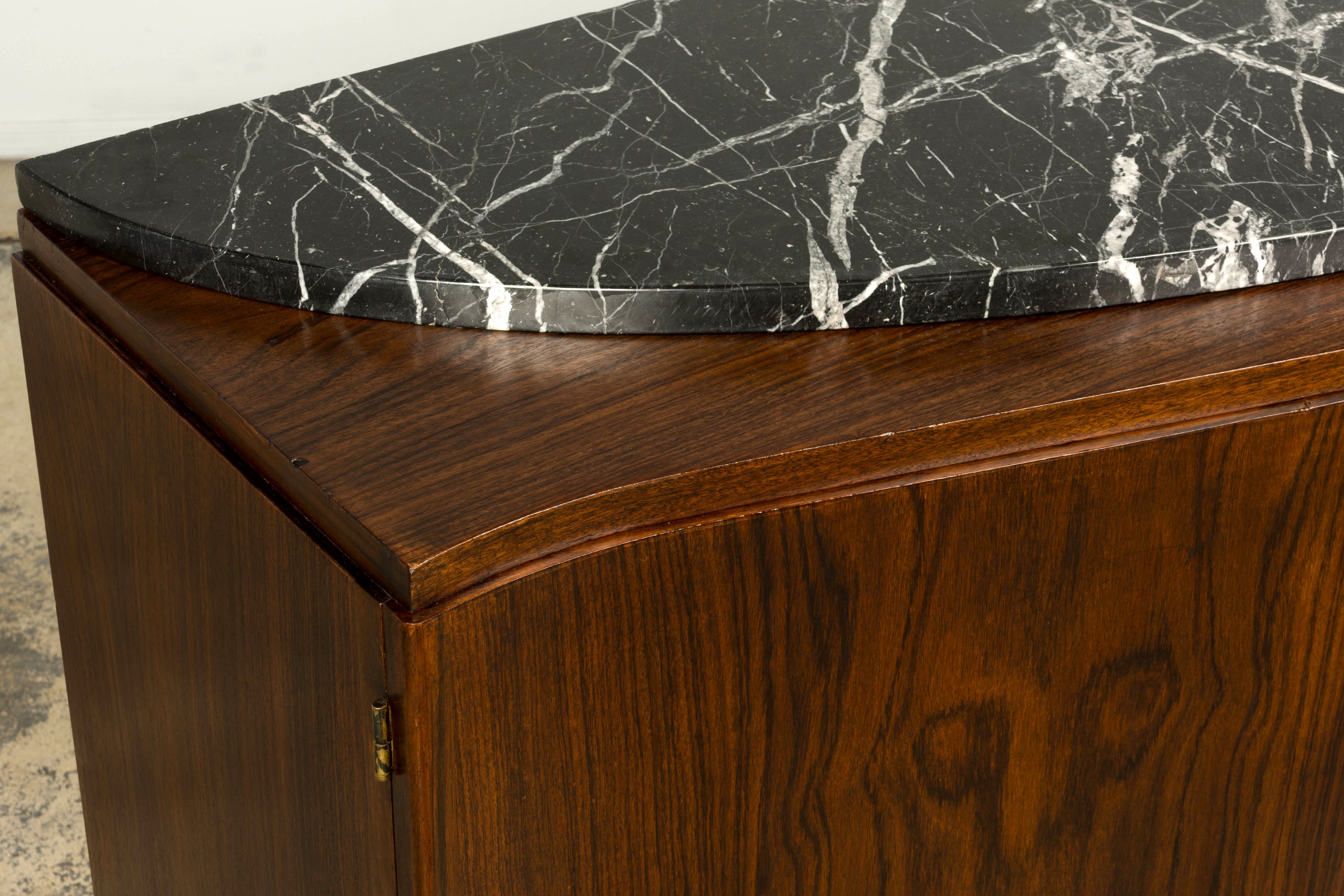1930s French Art Deco Walnut Sideboard with Black Marble Top