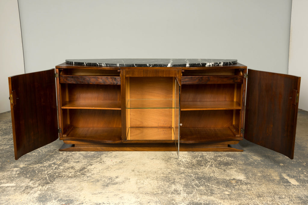 1930s French Art Deco Walnut Sideboard with Black Marble Top