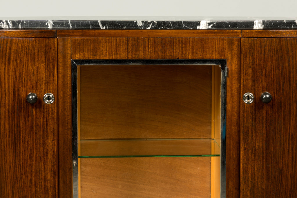 1930s French Art Deco Walnut Sideboard with Black Marble Top