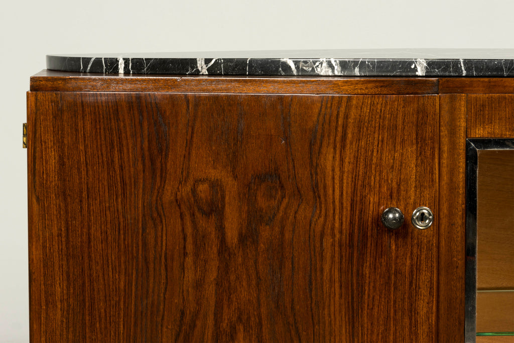 1930s French Art Deco Walnut Sideboard with Black Marble Top