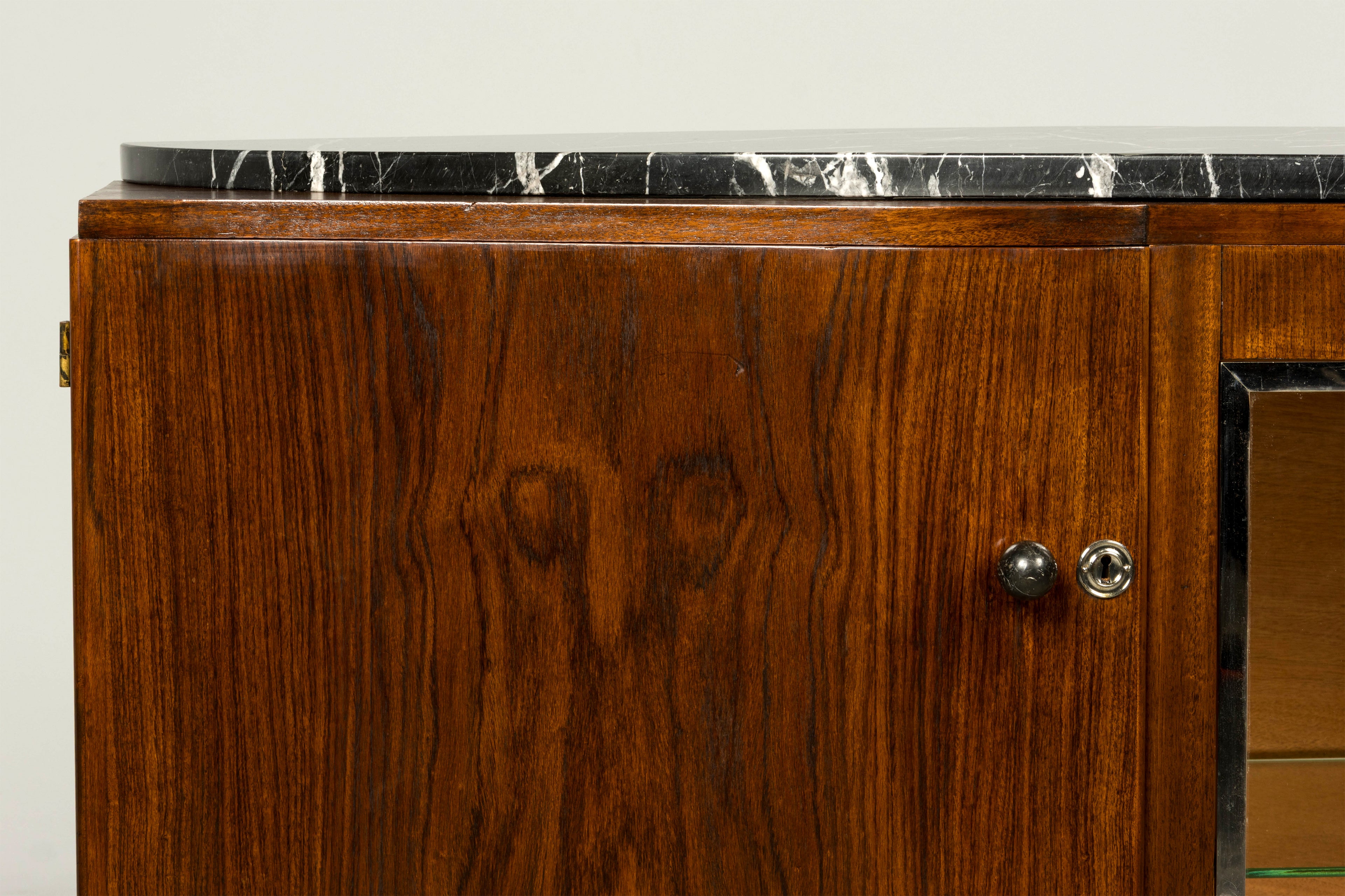 1930s French Art Deco Walnut Sideboard with Black Marble Top