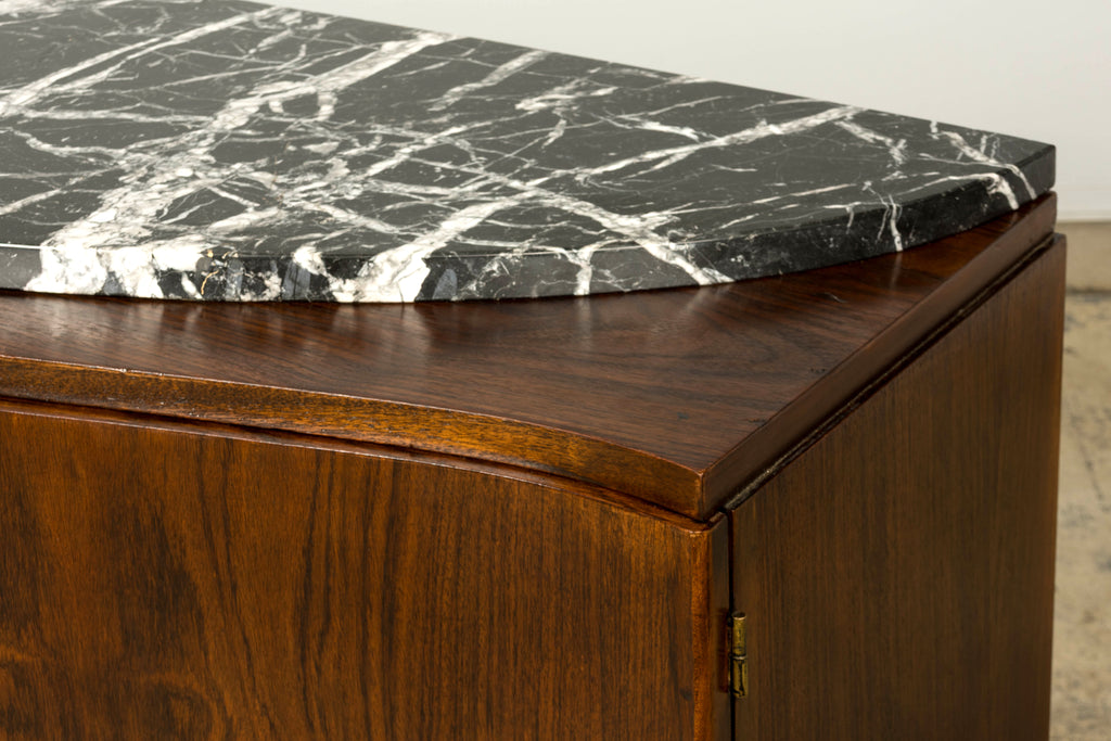 1930s French Art Deco Walnut Sideboard with Black Marble Top