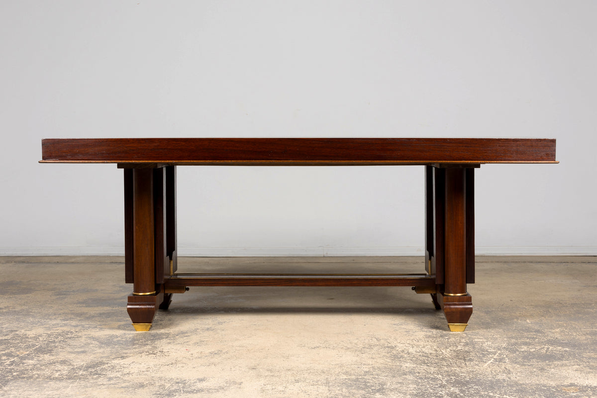 Art Deco Rosewood and Brass Dining Table, Jules Leleu Style, 1930s