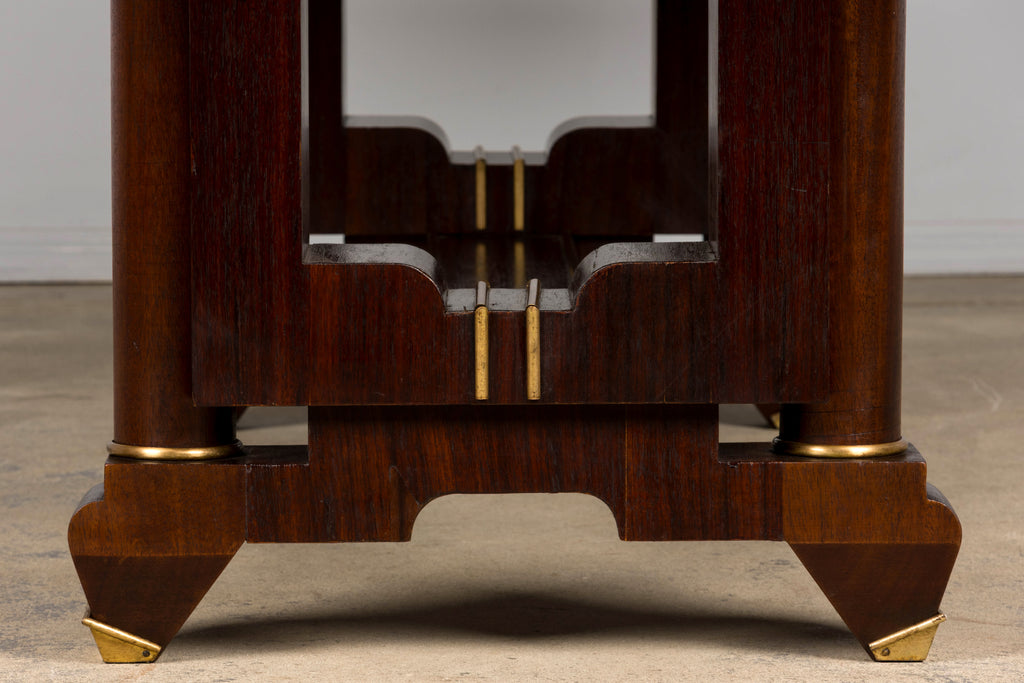 Art Deco Rosewood and Brass Dining Table, Jules Leleu Style, 1930s