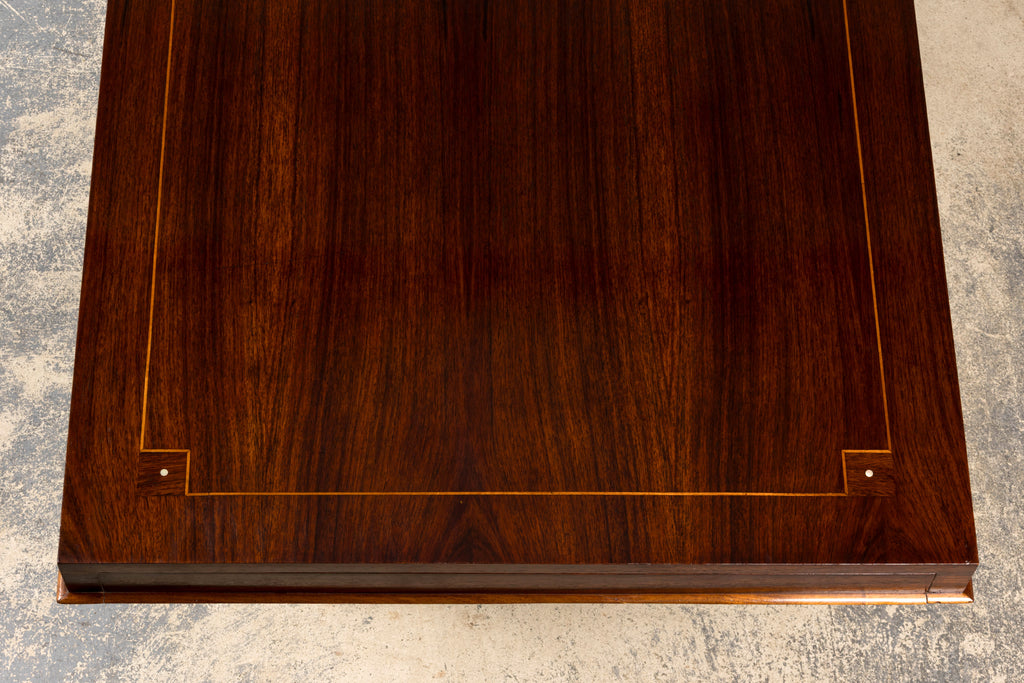Art Deco Rosewood and Brass Dining Table, Jules Leleu Style, 1930s