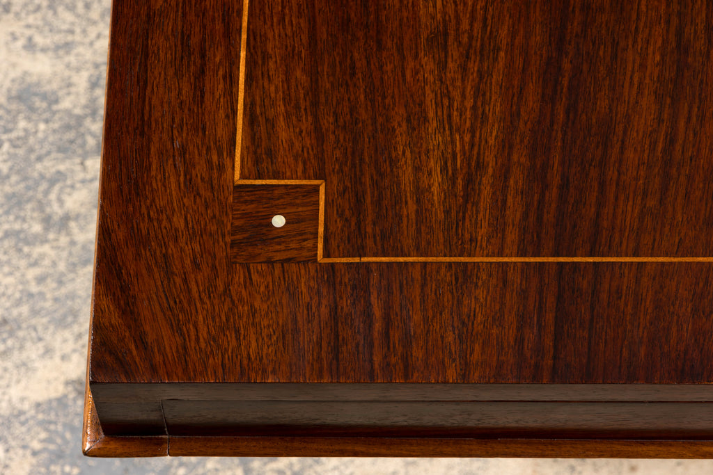 Art Deco Rosewood and Brass Dining Table, Jules Leleu Style, 1930s