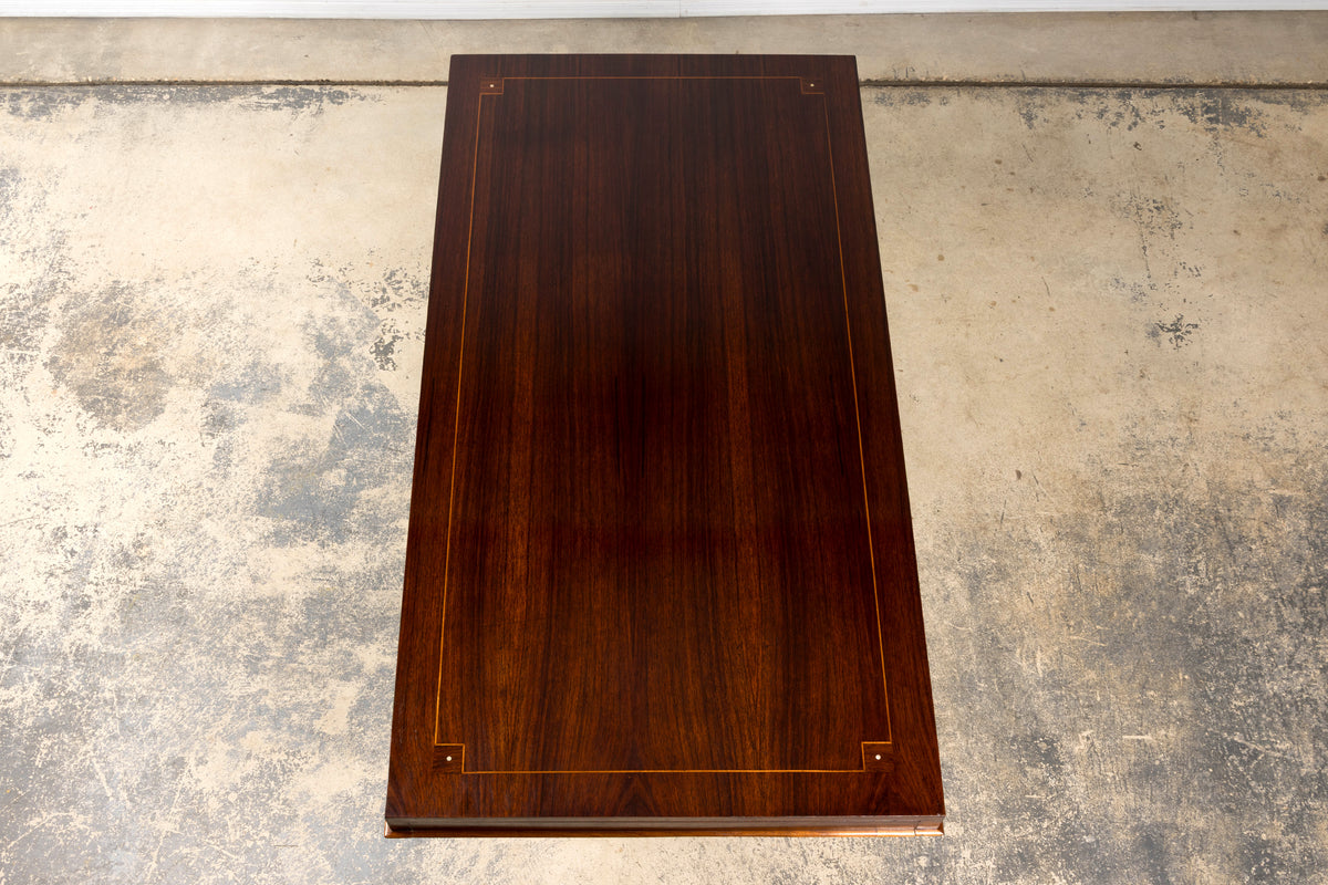 Art Deco Rosewood and Brass Dining Table, Jules Leleu Style, 1930s
