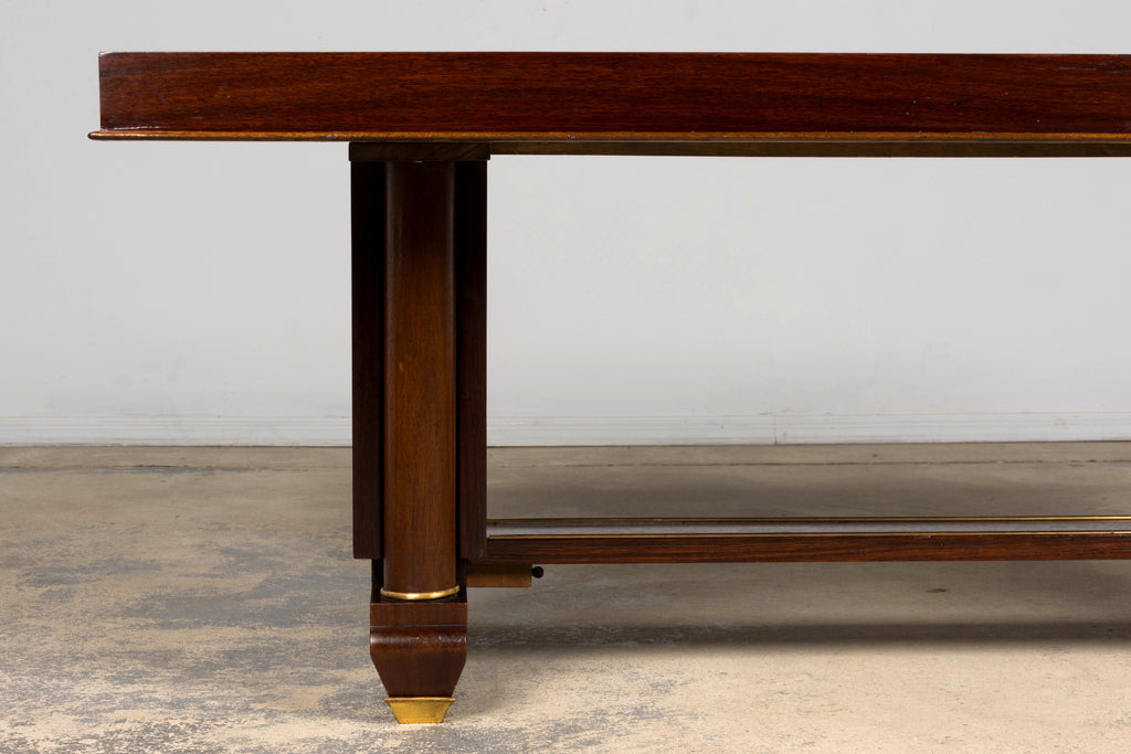 Art Deco Rosewood and Brass Dining Table, Jules Leleu Style, 1930s
