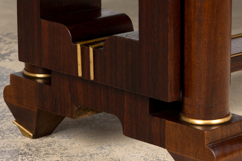 Art Deco Rosewood and Brass Dining Table, Jules Leleu Style, 1930s
