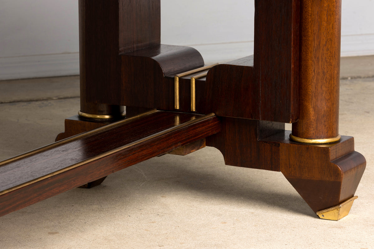 Art Deco Rosewood and Brass Dining Table, Jules Leleu Style, 1930s