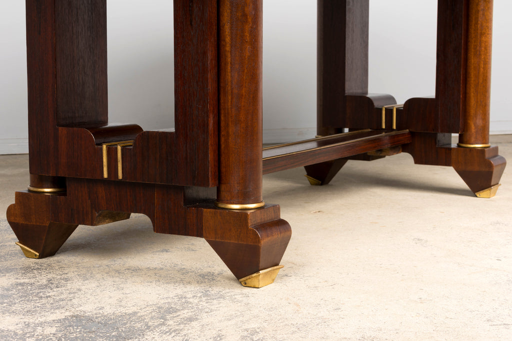 Art Deco Rosewood and Brass Dining Table, Jules Leleu Style, 1930s