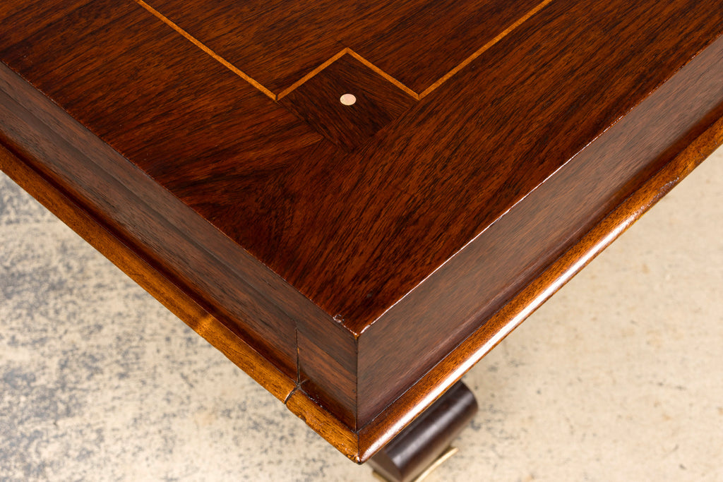 Art Deco Rosewood and Brass Dining Table, Jules Leleu Style, 1930s