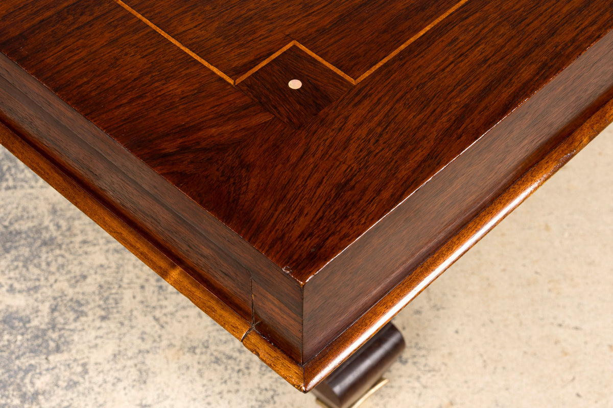 Art Deco Rosewood and Brass Dining Table, Jules Leleu Style, 1930s