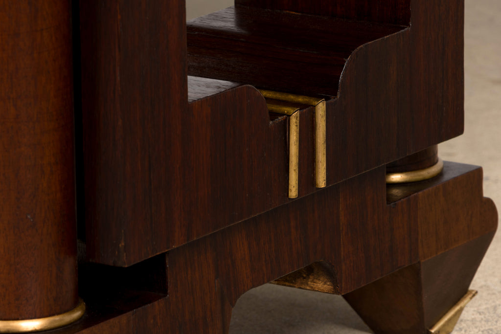 Art Deco Rosewood and Brass Dining Table, Jules Leleu Style, 1930s