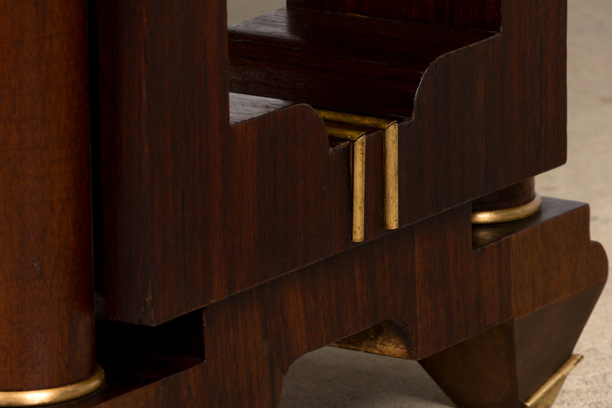 Art Deco Rosewood and Brass Dining Table, Jules Leleu Style, 1930s