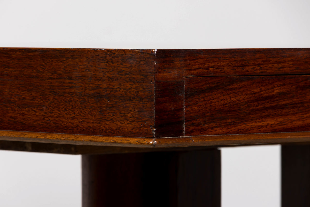 Art Deco Rosewood and Brass Dining Table, Jules Leleu Style, 1930s