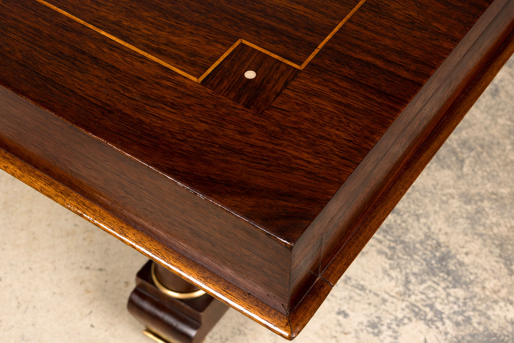 Art Deco Rosewood and Brass Dining Table, Jules Leleu Style, 1930s