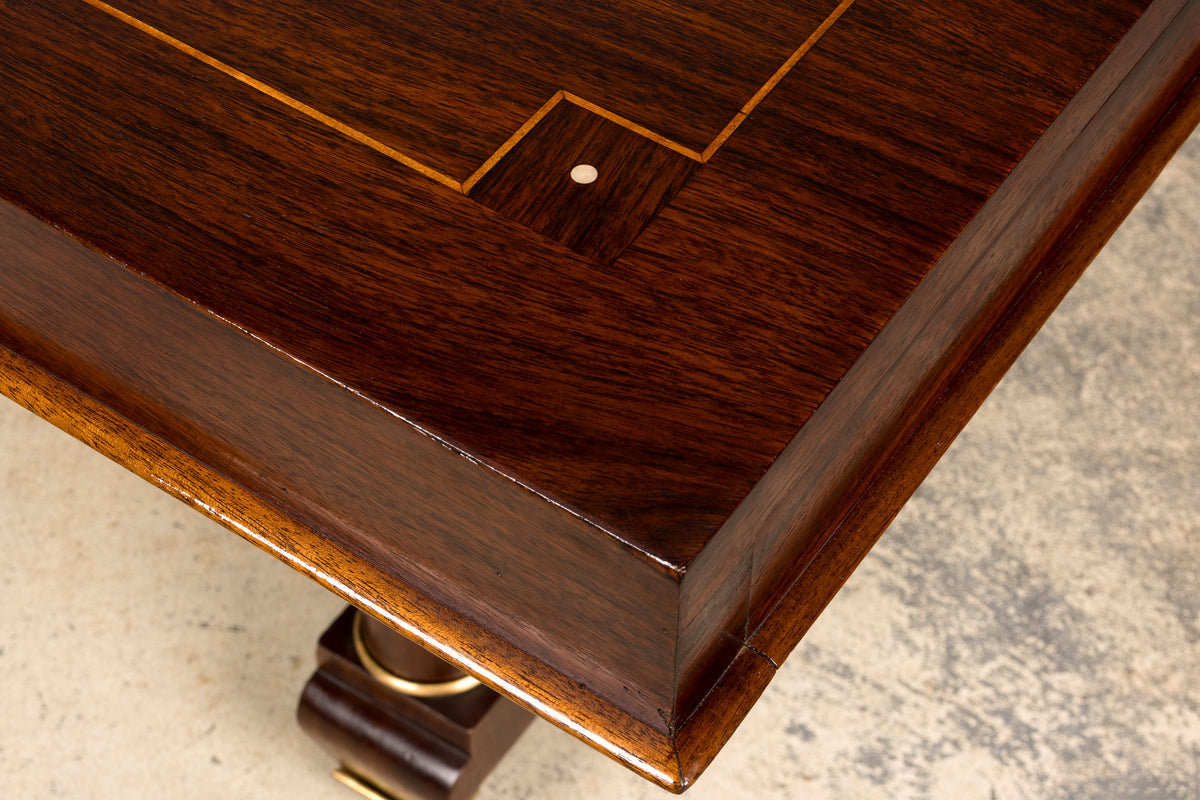 Art Deco Rosewood and Brass Dining Table, Jules Leleu Style, 1930s