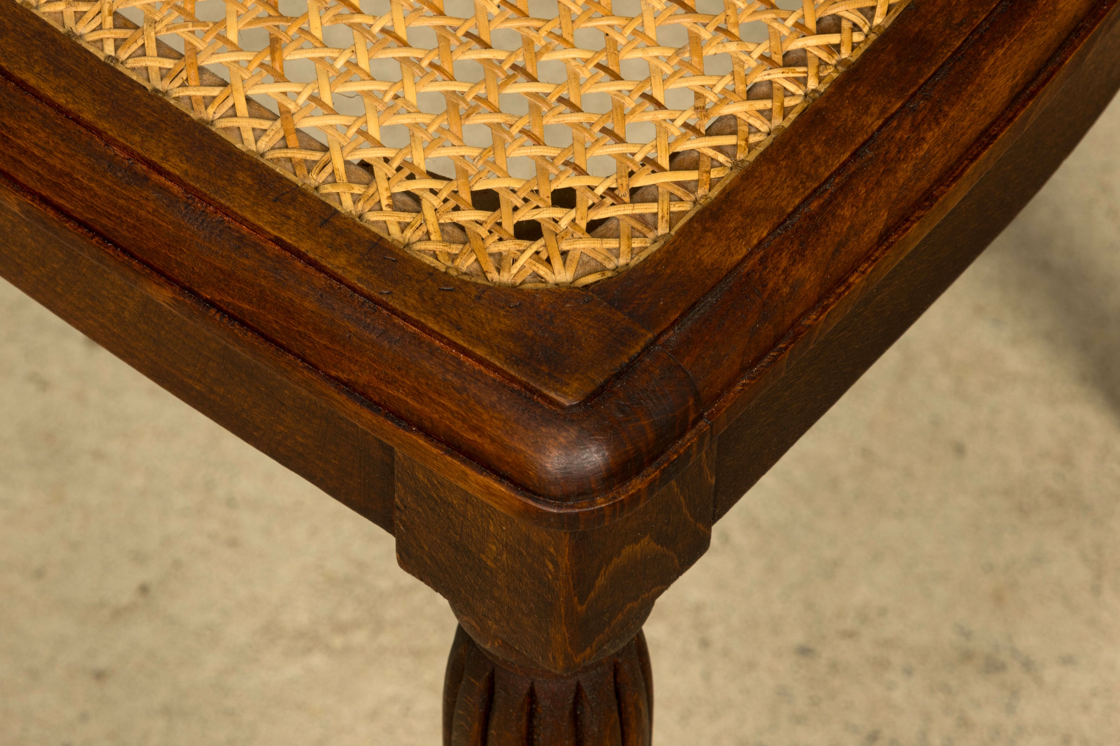 1930s Set of Six French Art Deco Carved Maple & Cane Dining Chairs