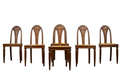 1930s Set of Six French Art Deco Carved Maple & Cane Dining Chairs