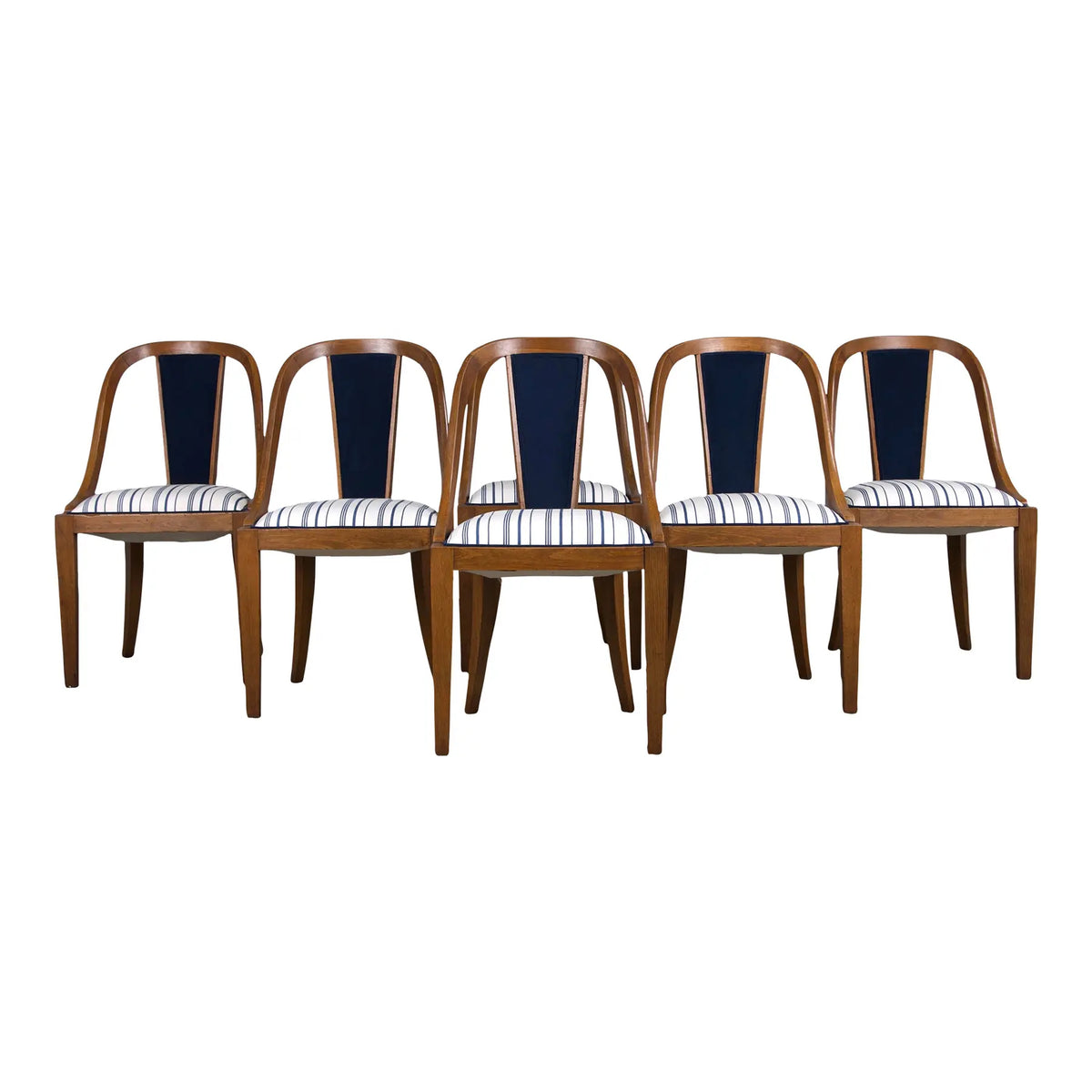 1930s French Art Deco Gondola Maple Dining Chairs - Set of 6