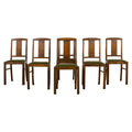 1930s French Art Deco Maple Dining Chairs W/ Olive Green Velvet - Set of 6